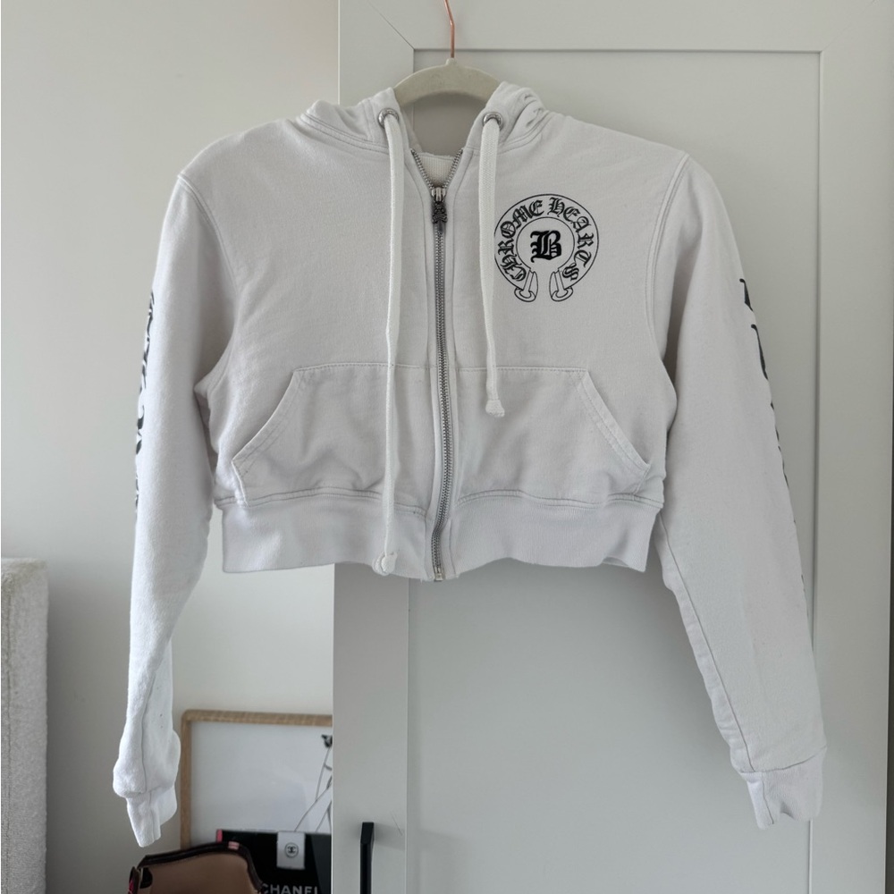 Chrome Hearts Bella hadid cropped white zip up hoodie